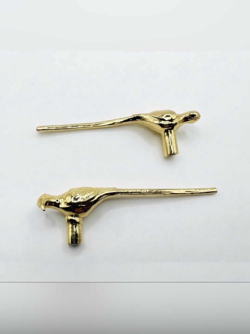Pair Vintage Style Polished Brass Bird Long Tail Drawer Pulls Cabinet Knobs